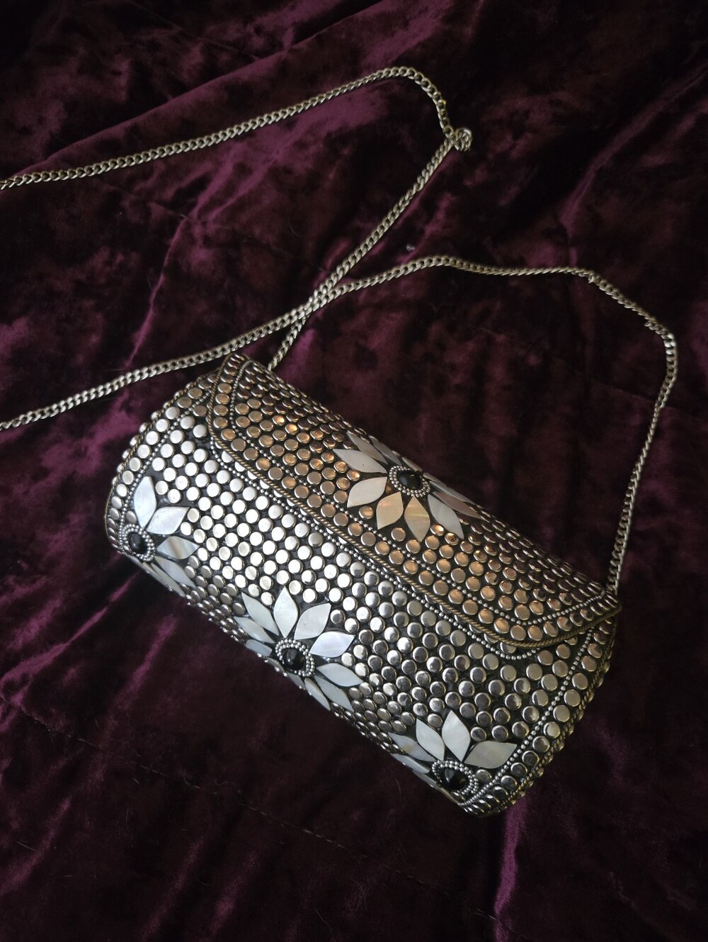 Brand New Mosaic Silver Statement Evening Bag Crossbody